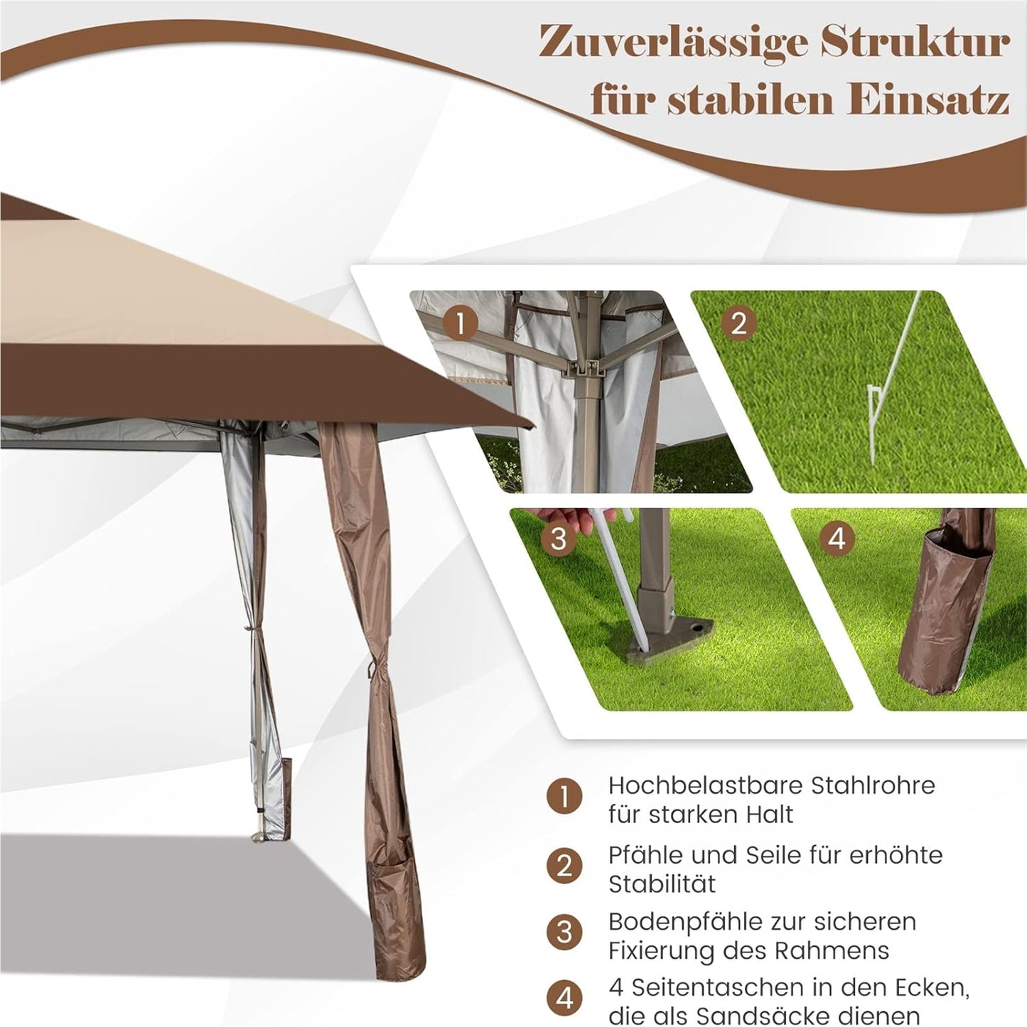 4x4 M Vouwpaviljoen – Partytent – Tuinkamer – Pop-up Tent – Paviljoen Met Wielen – Waterdicht – UV Bescherming 50+