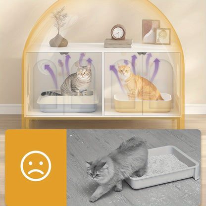Kattenkast – Kattenmeubel – Kattenbakmeubel – Kattenhuis – Kattenbench – Voor 2 Katten – Verborgen Kattenbak – Wit Goud – Hout – Geschikt Voor Meeste Kattenbakken – 119 cm