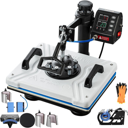 VEVOR Heat Press 12X15 Inch 10 In 1 Heat Press 1000W Heat Press Machine with 360° Rotation Swing Away White Heat Press T-Shirt Sublimation Machine Dual-tube Heating for DIY Pens Caps Mugs and Shirts