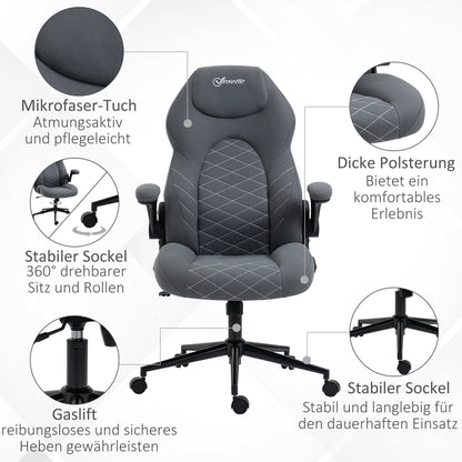 Bureaustoel – Ergonomische Stoel – Kantoorstoel – Draaistoel – Computerstoel – Verstelbare Zithoogte – Kantelfunctie – Microfiber Bekleding – Donkergrijs