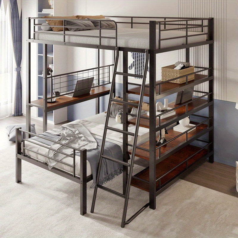 Hoogslaper – Stapelbed – Kinderbed – Eenpersoonsbed – Bed – Metalen Frame – 140x200 cm – Multifunctioneel – Met Opbergruimte – Zwart