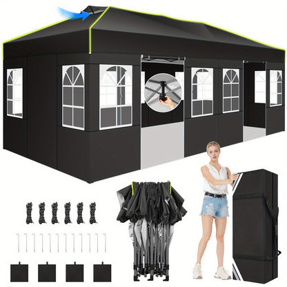 Pop-Up Tent – Voortent – Partytent – Prieel – Zonnescherm – Donkerblauw – 3x6 Meter – 6 Verwijderbare Zijkanten