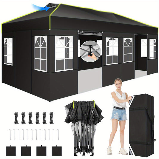 Pop-Up Tent – Voortent – Partytent – Prieel – Zonnescherm – Donkerblauw – 3x6 Meter – 6 Verwijderbare Zijkanten