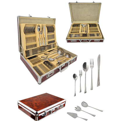 Cutlery Set in Case | 72 Pieces | Serves 12 | Stainless Steel | Forks | Spoons | Knives | SATIN 2232D