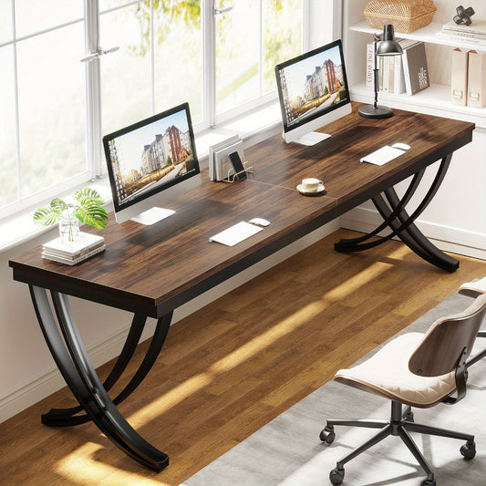 Bureau – Computertafel – Schrijftafel – Werkplek – Thuiswerkplek – Extra Lang 200 cm – Stevig Gefabriceerd Hout – Ruim Voor Twee Personen – Vrijstaand – Modern Landelijke Stijl – Bruin