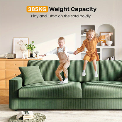 4-Zits Corduroy Sofa – Bank – Hoekbank – Zitslaapbank – Bankstel – Groen – 256 cm Breed – Duurzame Corduroy Stof – Inclusief 2 Decoratieve Kussens