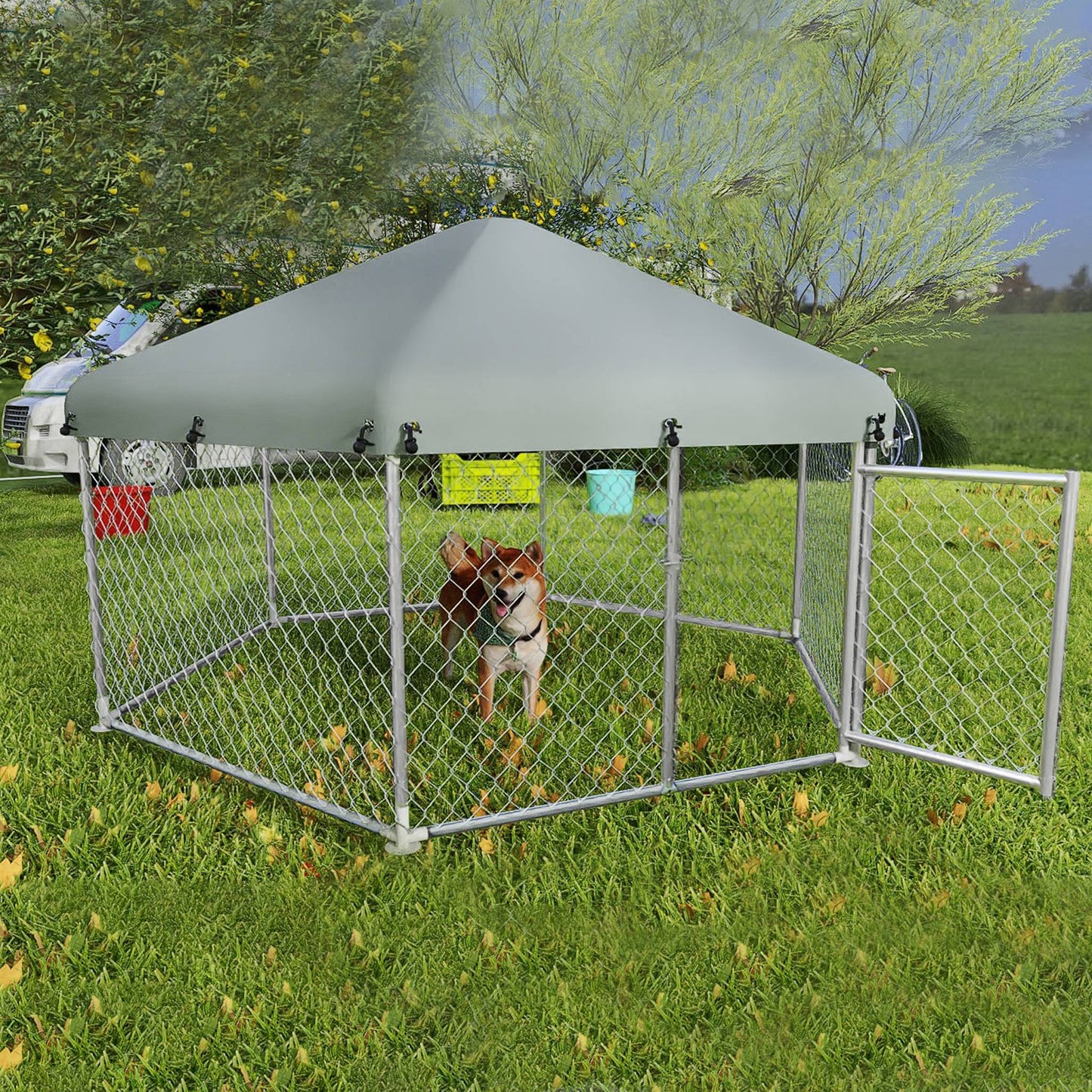 Hondenren – Hondenkooi – Hondenbenche – Buitenren – Speelren – Gegalvaniseerd Staal – Ruime Afmetingen 210x185x150 cm