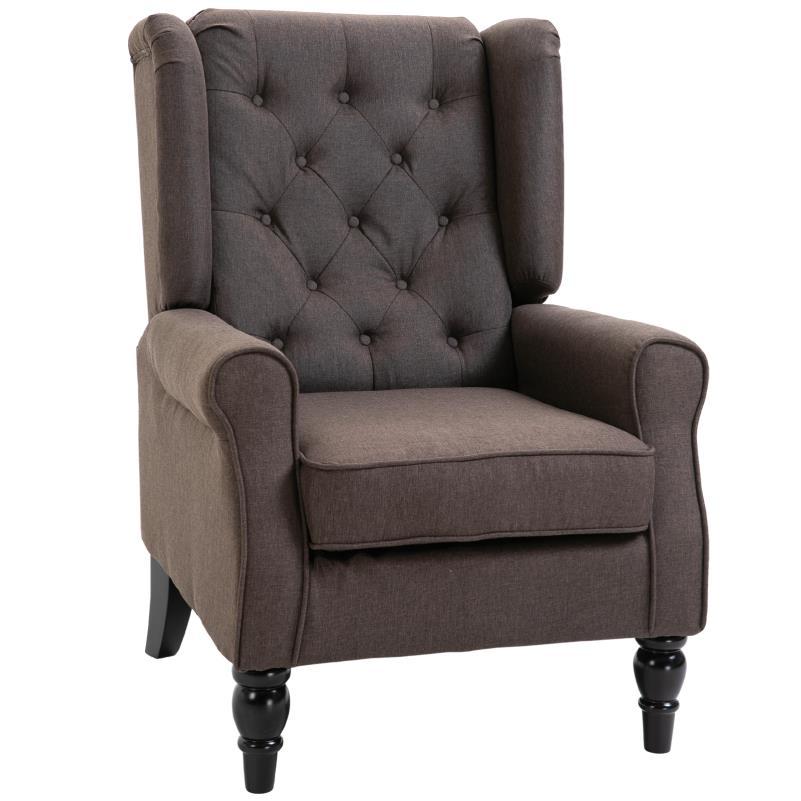 Fauteuil – Relaxstoel – Zetel – Leesstoel – Stoel – Ergonomisch Design – Polyester vulling – Houten Poten – Bruin – 76x86x108 cm – Stevige Rugleuning – Gemakkelijk Schoonmaakbaar