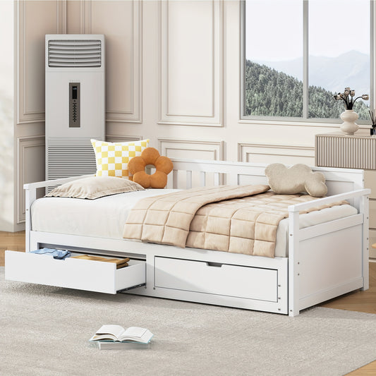 Tweepersoonsbed – Uittrekbed – Logeerbed – Opbergbed – Slaapbank – Wit – Met Opberglades – Uitschuifbaar Tot 180x190 cm