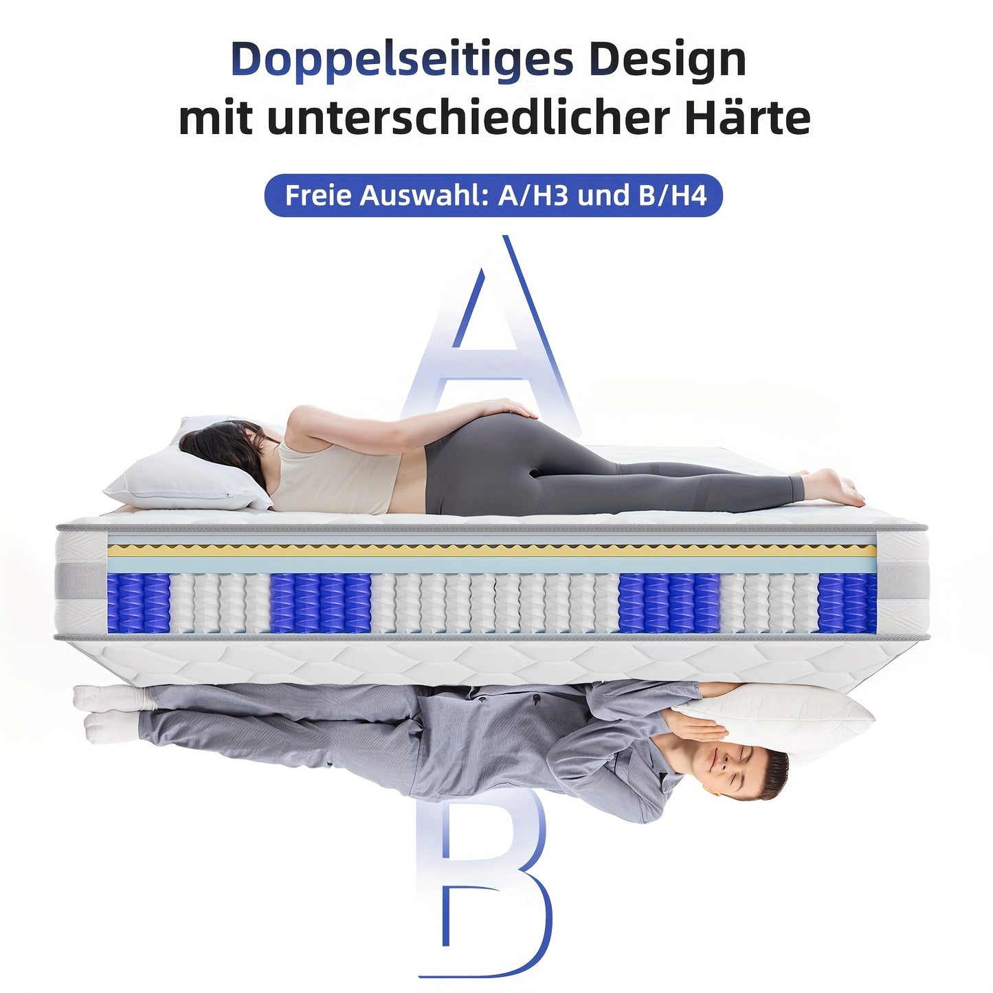 Hybride Matras – Pocketvering Matras – Koudschuim Matras – Tweepersoonsmatras – Topmatras – 25 cm Dik – Omkeerbaar Met 2 Stevigheidsniveaus (H3/H4)