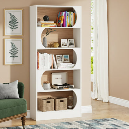 Boekenplank – Boekenkast – Boekrek – Opbergkast – Open Kast – 6-Laags – Wit – Modern Boogontwerp – Stevig Hardhout – Eenvoudige Montage
