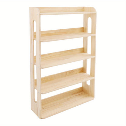5-Tier Heavy-Duty Standing Bookshelf with Sturdy Metal-Reinforced Shelves - Natural Pine Wood Freestanding Storage Shelf, 68.58cm Tall Bookcase with 50Kg Capacity, Easy Assembly for Conference Room, Office, Storage Room - Mod