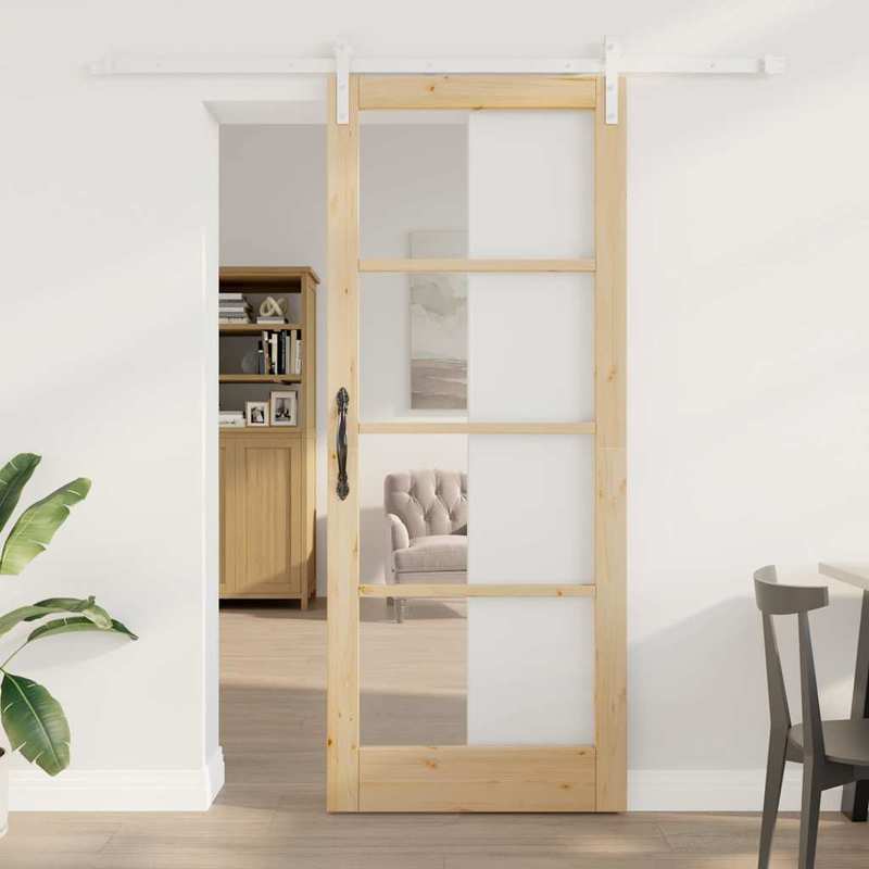 Ruimteverdeler – Roomdivider – Scheidingswand – Schuifwand – Kamerscherm – Massief Grenenhout – Schuifsysteem – 86x211 cm – Bruin Paneel Met Wit Railsysteem – Handmatig Opvouwbaar – Ruimtebesparend