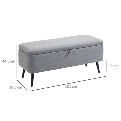 Opbergbank – Zitbank – Opbergbox – Halbank – Opbergkist – Polyester Linnenlook – Stalen Poten – 150 Kg Draagvermogen – 101x38,5x44,5 Cm – Grijs
