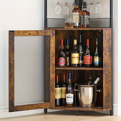 Hoek Wijnkast – Wijnbar Meubel – Dressoir – Servicetafel – Opbergkast – Houten Constructie – Verwijderbaar Wijnrek – Bruin – Ruimtebesparend – Geschikt Voor 50+ Flessen
