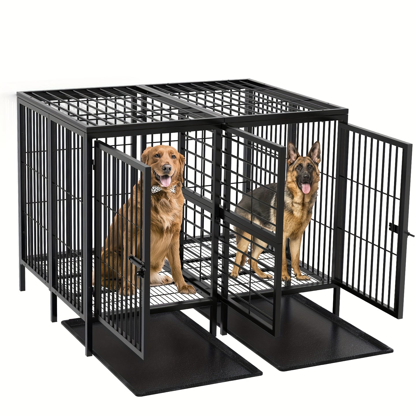 Hondenbench XXL – Hondenkooi – Hondenhok – Kennel – Bench – Dubbele Deuren – Zwaar Metalen Staal 130x100x100 cm