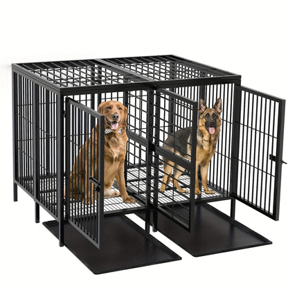 Hondenbench XXL – Hondenkooi – Hondenhok – Kennel – Bench – Dubbele Deuren – Zwaar Metalen Staal 130x100x100 cm