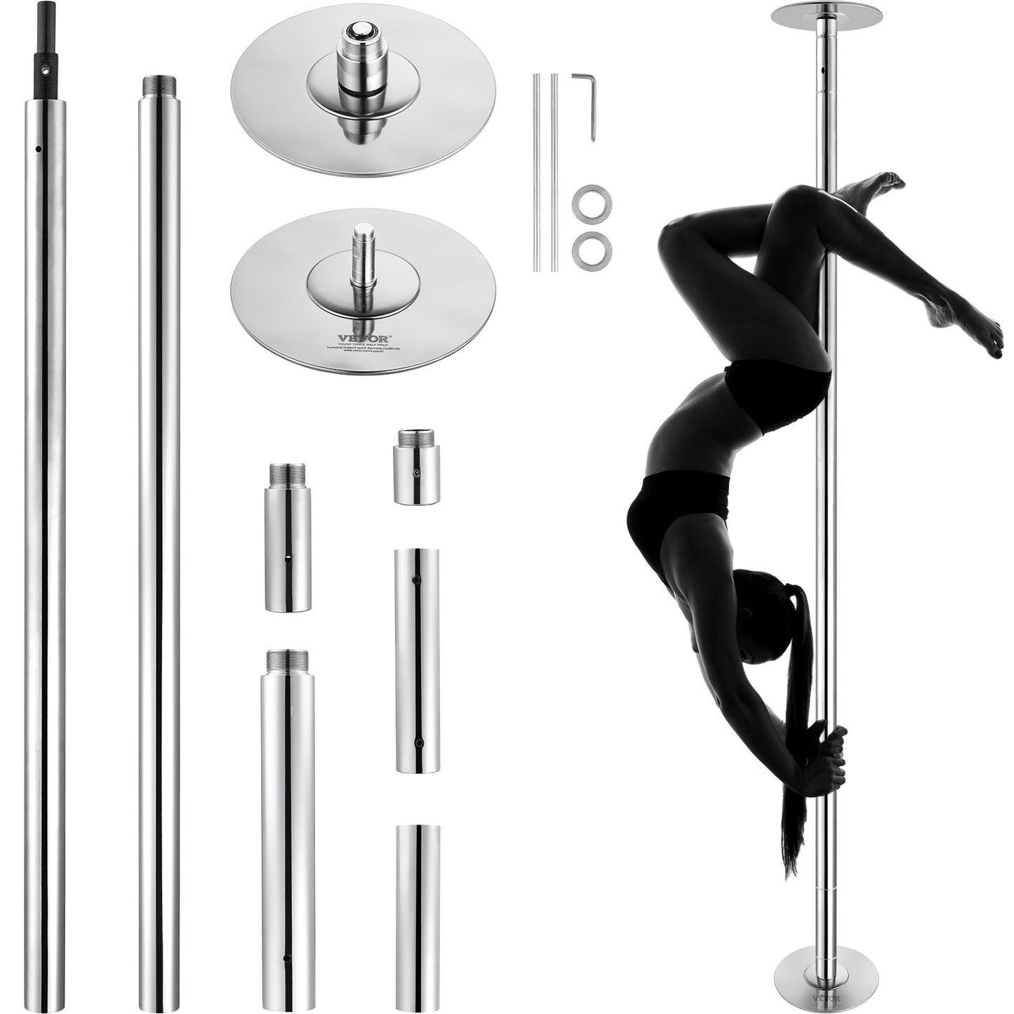 Danspaal – Paaldans Paal – Dansstang – Pole Dance – Professionele Verstelbare Hoogte – Roterend en Statisch – Roestvrij Staal 45mm – Draaggewicht 200kg