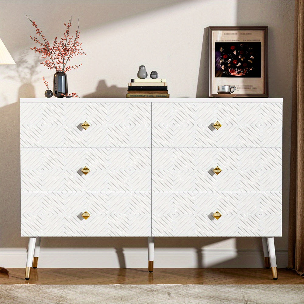 Ladeblok – Ladekast – Ladeblok Bureau – Rolcontainer – Ladekast Met Lades – 6 Lades – Wit Met Gouden Handgrepen – Direct Gebruiksklaar