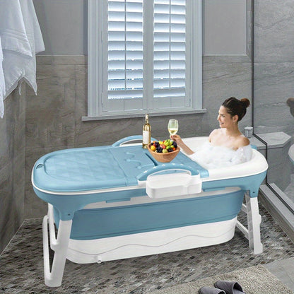 Foldable Adult Bathtub with Massage Jets & Removable Cover - Portable Spa Tub with Bath Shelf, PP/, Space-Saving Collapsible Design for Indoor/ Use, Bed/Bath - Easy Assembly (112x62x52cm) for Small Bath, Portable Bathtub, Por