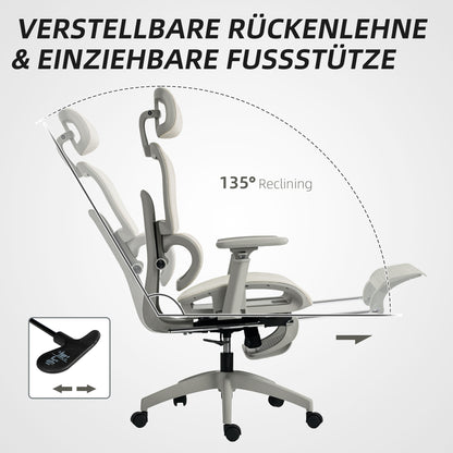 Bureaustoel – Ergonomische Stoel – Kantoorstoel – Draaistoel – Computerstoel – Ademend Mesh Stof – Verstelbare Hoogte en Rugleuning – Inklapbare Armleuningen – Met Hoofdsteun – Beige
