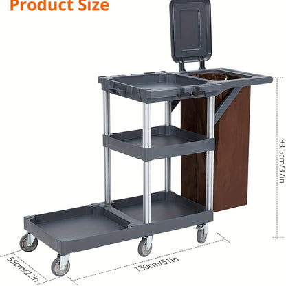 Schoonmaakwagen – Schoonmaakkar – Reinigingswagen – Poetskar – Dweilkar – 3 Opbergplanken – Aluminium Frame – 99,79 kg Draagvermogen – 4 Zwenkwielen