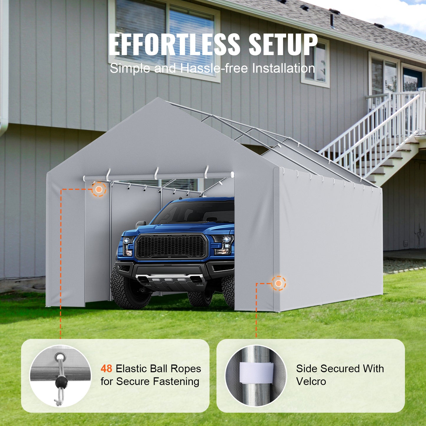 Zijwand Carport – Zijwand Tent – Garagewand – Tentwand – Carport Afdekzeil – Waterdicht en UV-bestendig – Stevig PE Geweven Materiaal (12 x 20 ft)