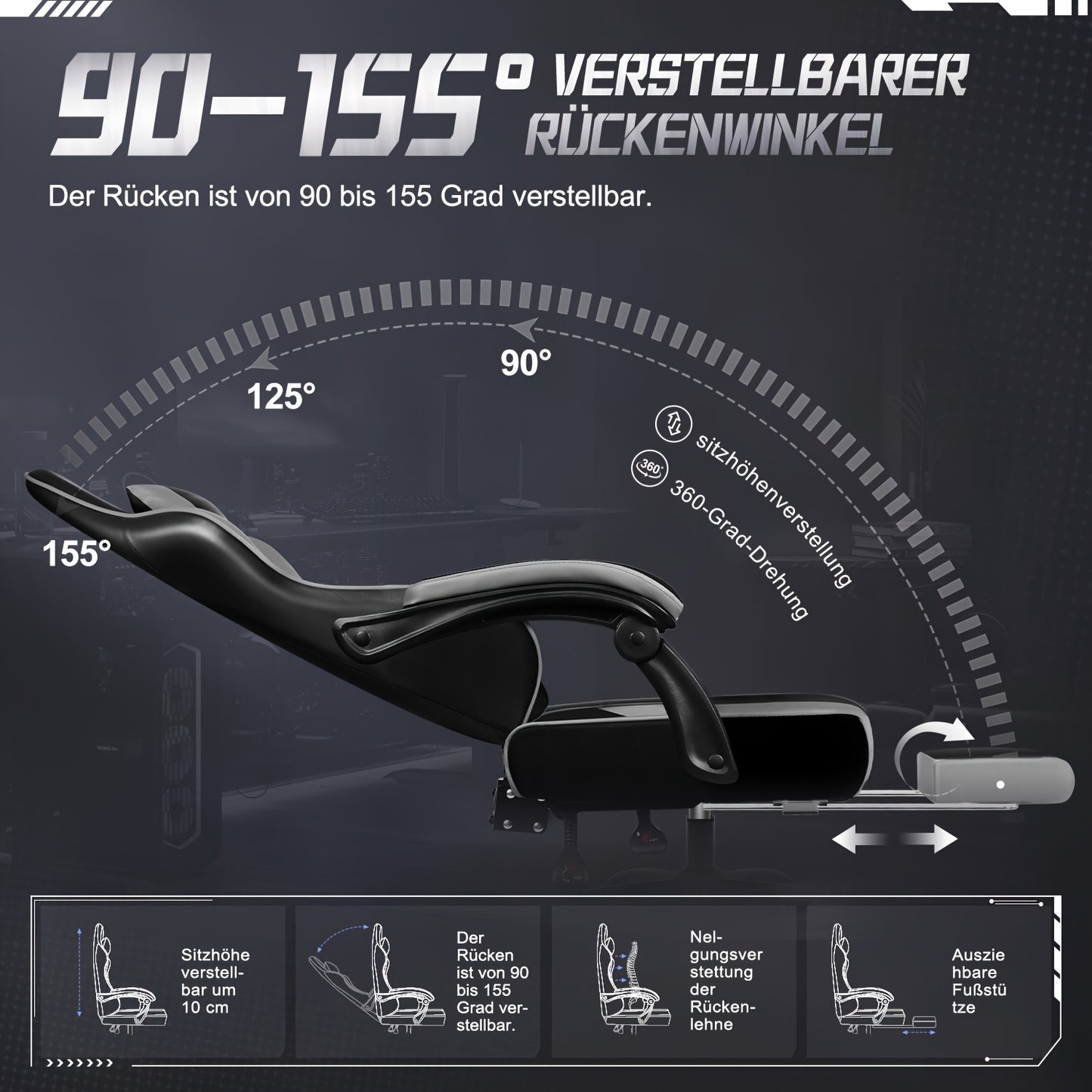 Gamingstoel – Gamestoel – Gaming Chair – Game Stoel – Bureaustoel – Ergonomisch – Verstelbare Rugleuning & Voetsteun – Memory Foam Kunstleer – Rood Phoenix Design