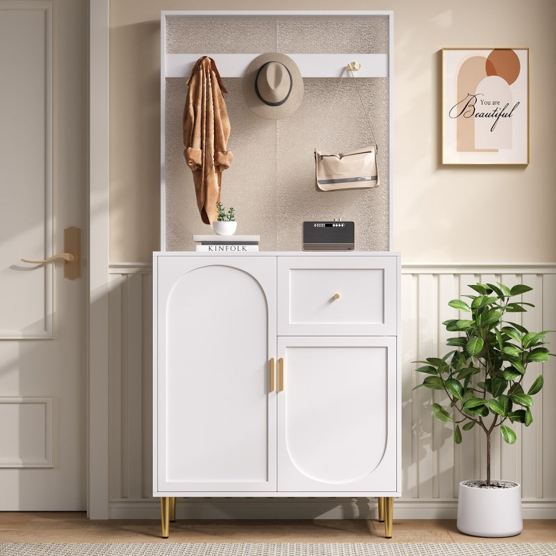 Compacte Kledingkast – Halmeubel – Opbergkast – Schoenenkast – Kapstok – Wit Met Gouden Accenten – Softclose Deuren – Verstelbare Planken