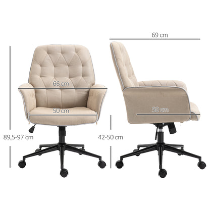 Bureaustoel – Office Chair – Kantoorstoel – Draaistoel – Bureaustoel – Verstelbare Hoogte – Kantelfunctie – Linnenstof – 360° Wieltjes – Beige – 66 x 69 x 89,5-97 cm
