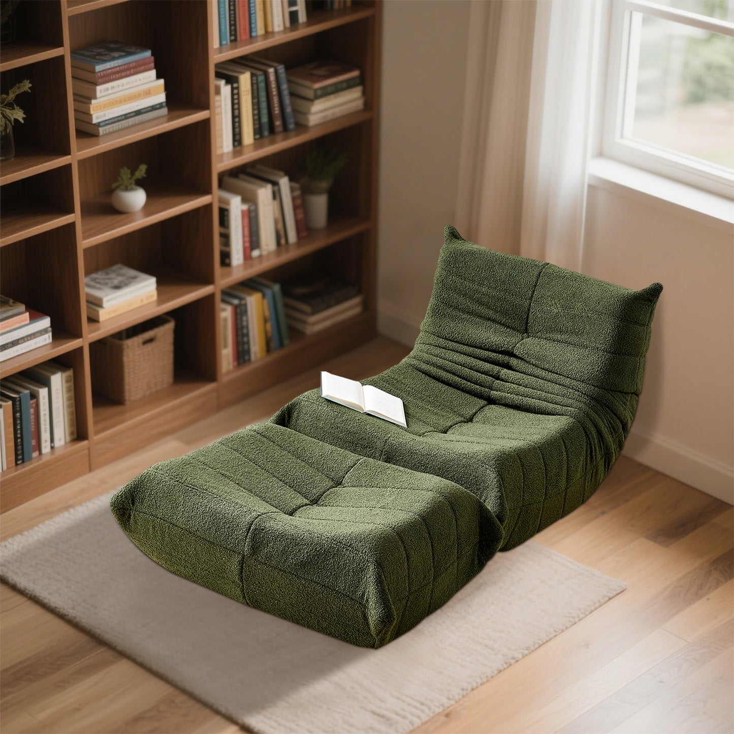 Relax Fauteuil – Lounge Stoel – Zitzak – Lazy Sofa – Armstoel – Afneembare Kussens – Extra Dikke Memory Foam Vulling – Groen Met Voetensteun