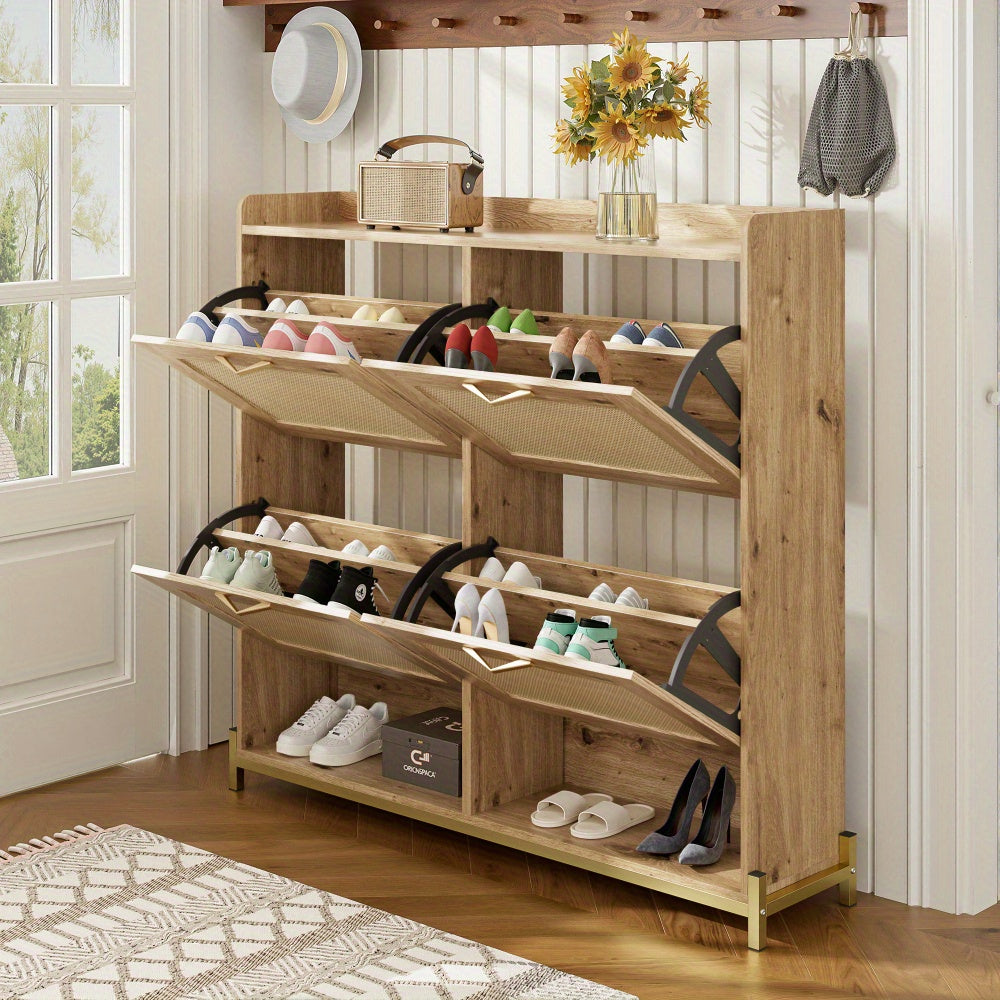 Shoe Cabinet, Elegant Shoe Cabinet - 4 Doors, Metal Frame and Top Shelf Provide Stylish and Organised Storage, Maximising Vertical Storage Space Without Taking up Too Much Floor Space, to Meet Your Different Needs