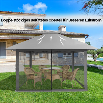 4x4m Pop-Up Vouwpaviljoen – Vouwtent – Tuinpaviljoen – Partytent – Schaduwdoek – UV Bescherming 50+ – Verstelbare Hoogte – Inclusief Draagtas Met Wieltjes – Grijs