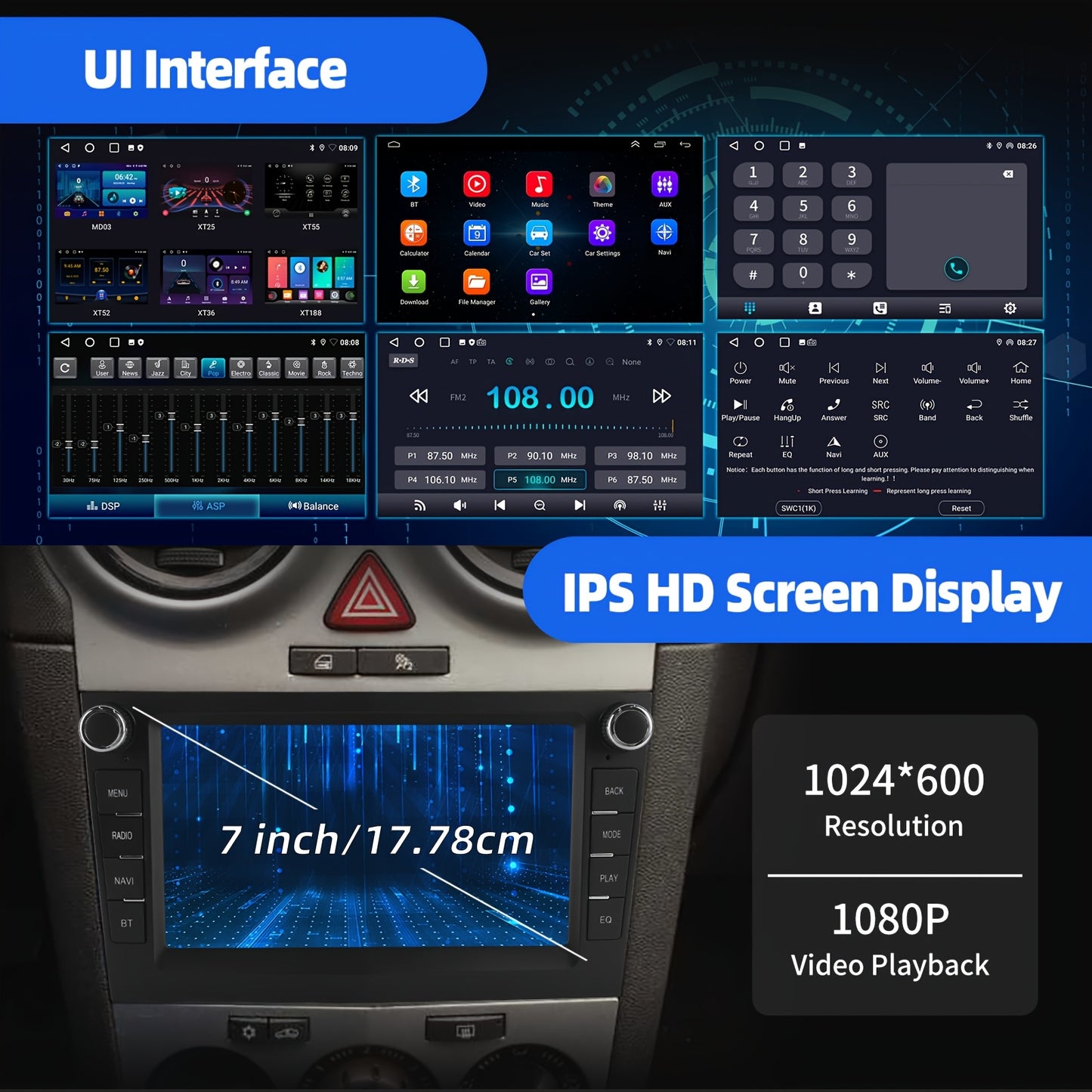Android 14.0 Autoradio – Auto Stereo – Multimedia Speler – Navigatiesysteem – Touchscreen Radio – 7 Inch HD IPS Scherm – Draadloze CarPlay & Android Auto