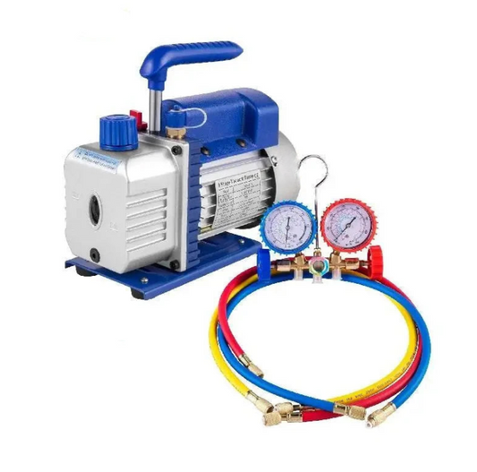 Vacuumpomp - 1.8CFM - 2 fasen - 1HP Koelmiddel Vacuümpomp - Koelgereedschap - HVAC-koeling - met spruitstukmeter - Blauw - QUORE
