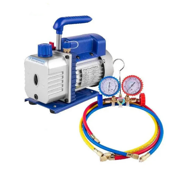 Vacuumpomp - 1.8CFM - 2 fasen - 1HP Koelmiddel Vacuümpomp - Koelgereedschap - HVAC-koeling - met spruitstukmeter - Blauw - QUORE