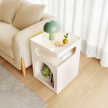 Bijzettafel – Bijzettafeltje – Salontafel – Nachtkastje – Banktafel – Compact Formaat – Hardhouten MDF Blad – Milky White – Open Opbergruimte – Eenvoudige Montage