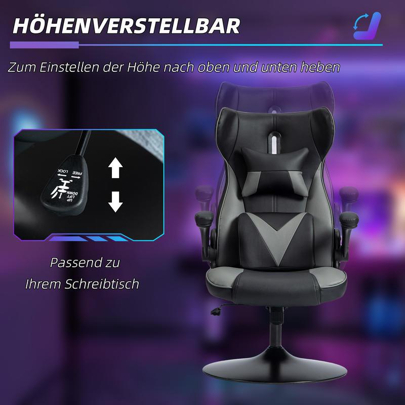 Ergonomische Schommelstoel – Draaistoel – Loungefauteuil – Relaxstoel – Bureaustoel – Verstelbare Hoogte – Stevig Metaal & Polstering – Compact Ruimtebesparend Design (Grijs/Zwart)