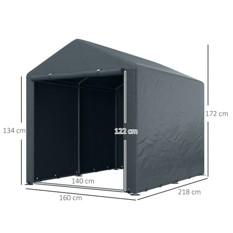 Opbergtent Buiten – Fietsenstalling – Tuinschuur – Motorstalling – Opslagtent – UV-Bestendig PE Doek – Verzonken Stalen Frame – Grote Ritssluiting – 160x218x172 cm – Donkergrijs