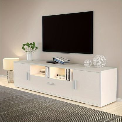 63-Inch TV Cabinet with Tempered Glass Shelf And Multi-Color Lighting, Fits Up to 70-Inch TVs