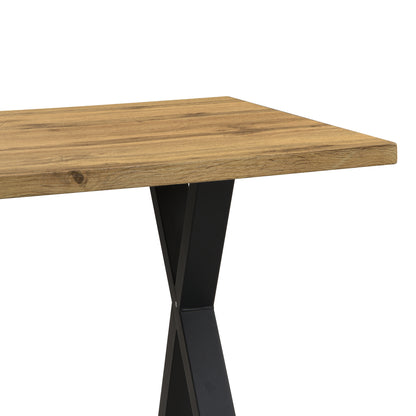 Durable and sturdy dining table with cross-leg design, rectangular shape, modern minimalist wrought iron dining table, 140*80*76cm, suitable for dining room, living room, hallway, color is natural wood.