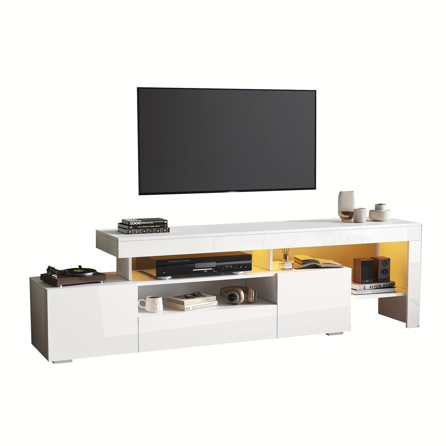 Modern wit tv-meubel – TV-kast – TV-meubel – Mediameubel – Tv-dressoir – 192 cm breed – Geschikt voor televisies tot 85 inch – Duurzaam bamboe – Eenvoudige montage
