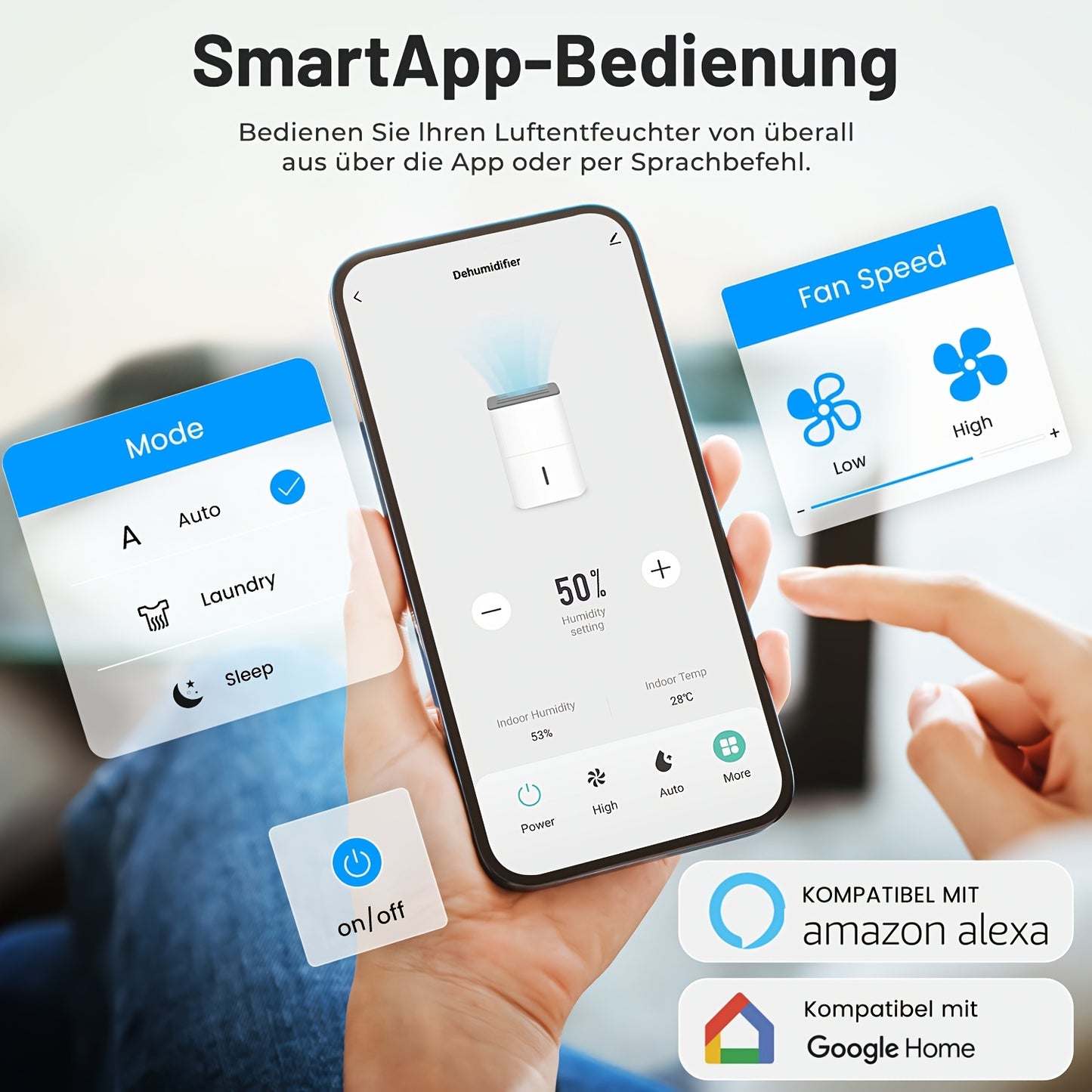 Ontvochtiger – Luchtontvochtiger – Vochtvreter – Aircoontvochtiger – Wit – 20L Capaciteit – App- en Spraakbesturing