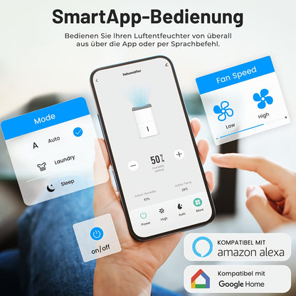 Ontvochtiger – Luchtontvochtiger – Vochtvreter – Aircoontvochtiger – Wit – 20L Capaciteit – App- en Spraakbesturing