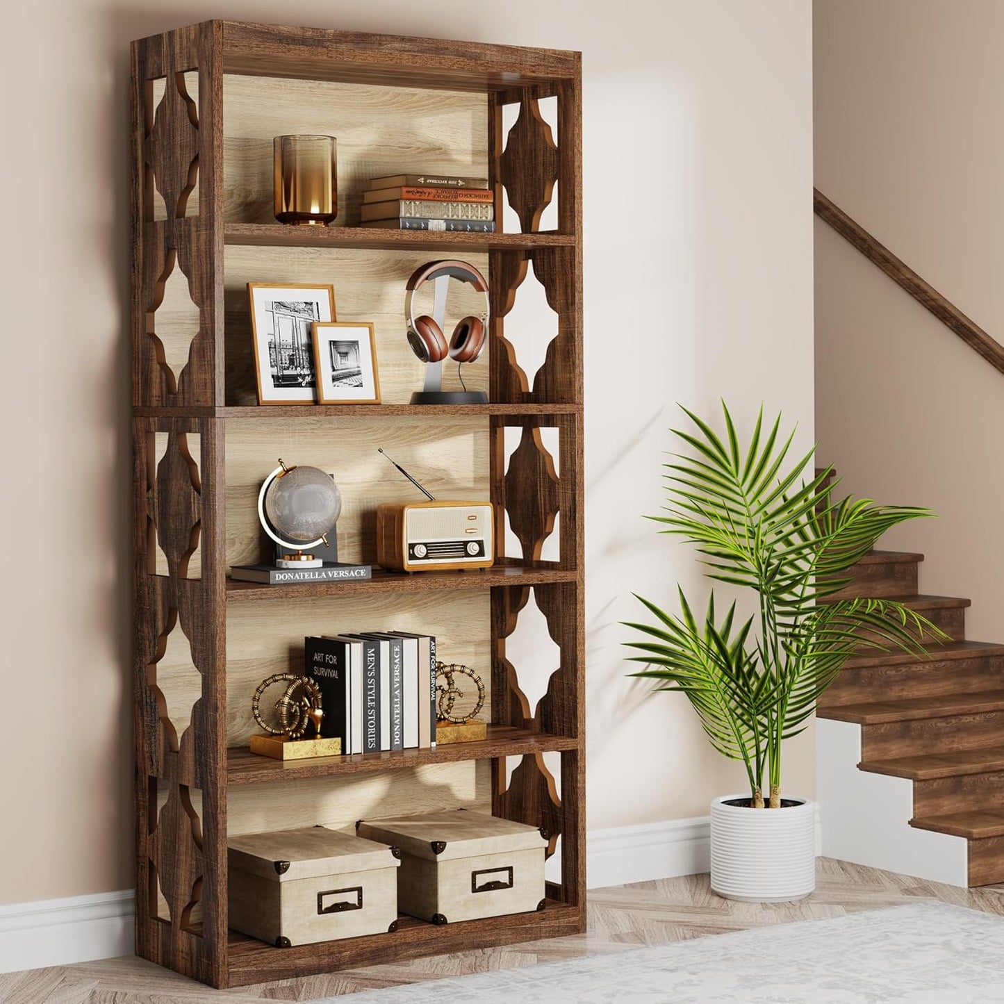 Sidetable – Haltafel – Wandtafel – Consoletafel – Dressoir – Rustiek Houten Design – 6 Kubusvormige Vakken – Ruim 160x30x80 cm