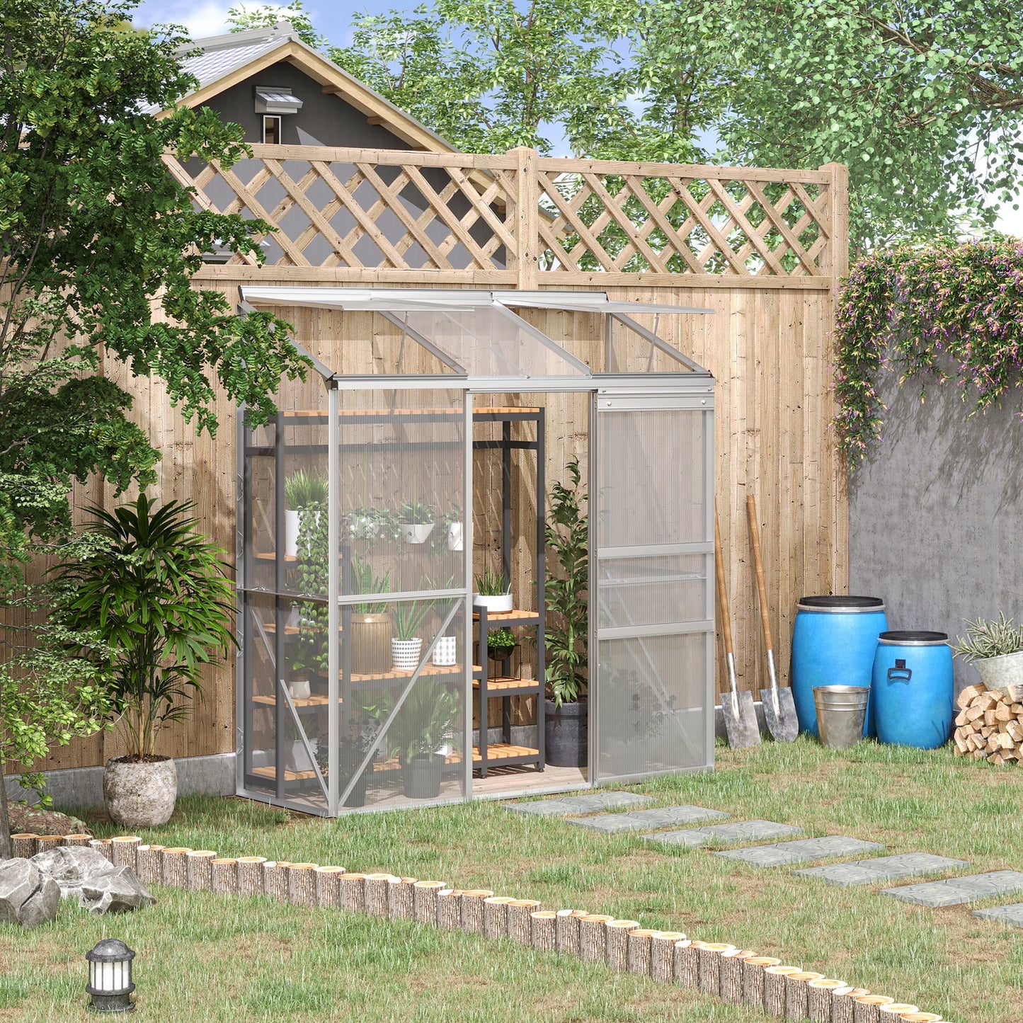 Kweekkas – Tuinkas – Broeikas – Serre – Anbouwkas – Aluminium Frame – Dubbelwandig Polycarbonaat – Verstelbare Dakramen – 190x70x200 cm – Transparant