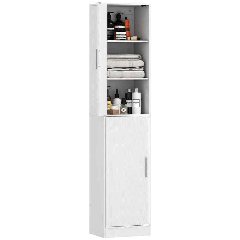 Badkast – Opbergkast – Bergkast – Badkamermeubel – Opbergmeubel – 180 cm Hoog – 4 Verstelbare Planken – MDF Wit – Slank Design