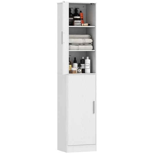 Badkast – Opbergkast – Bergkast – Badkamermeubel – Opbergmeubel – 180 cm Hoog – 4 Verstelbare Planken – MDF Wit – Slank Design