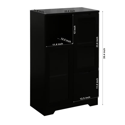 Kast – Opbergkast – Ladekast – Boekenkast – Opbergmeubel – Zwart Metalen Kast Met Glazen Deuren – Compact En Ruimtebesparend Design (<68,6 cm Hoog)