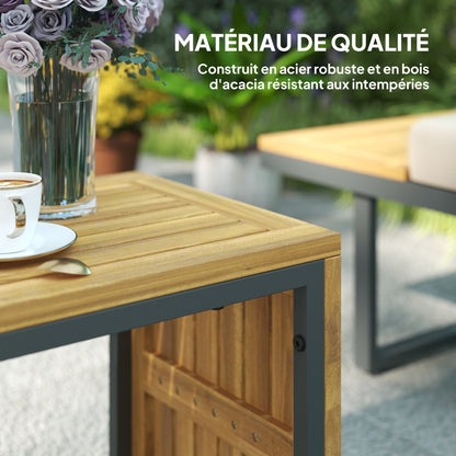 Loungeset – Tuinmeubelen – Buitenmeubilair – Hoekbank – Loungesofa – Acaciahout – 6-Delige Set – Verstelbare Rugleuningen – Grijze Kussens